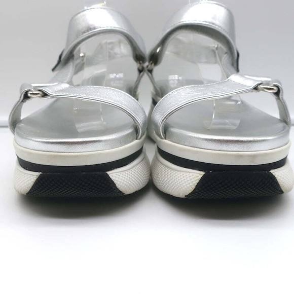Prada Platform Ankle Strap Sandals Silver Metallic Leather Size 41 - Picture 5 of 11